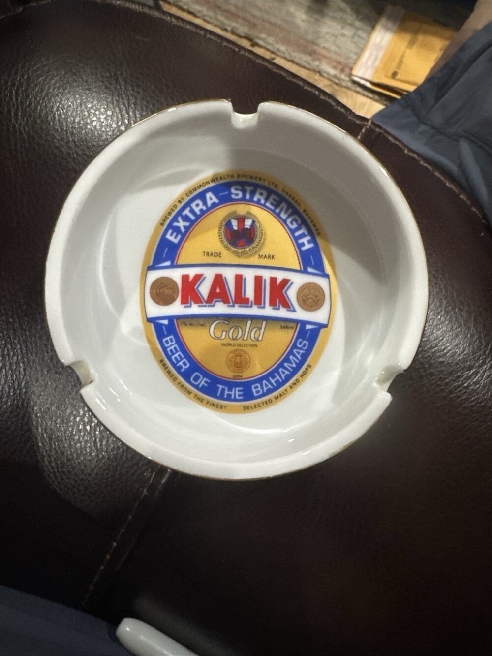 Kalik Gold Beer Ashtray Bahamas Ceramic Breweriana Barware Advertising 3.5"